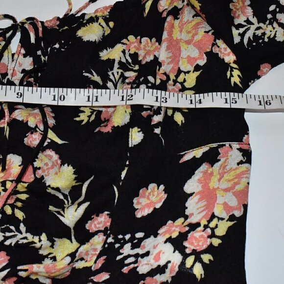 Free People Hilary Print Boho Top Black Floral Size M - Picture 6 of 14